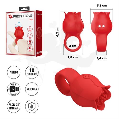 Vibrador en Forma de Rosa para Dedo con 10 Modos de Vibración
